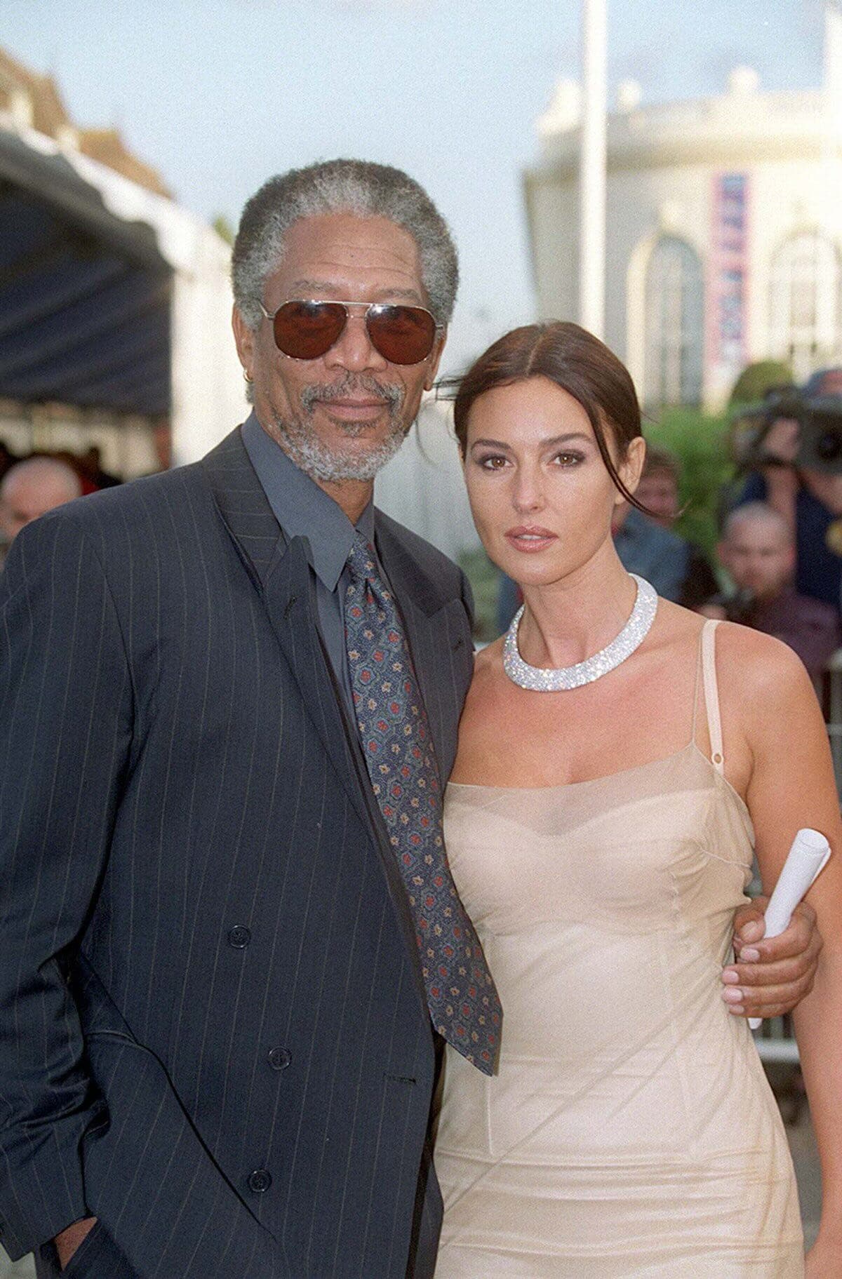 Morgan Freeman and Monica Bellucci pose together at the festival in Deauville, France.